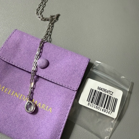NWT Melinda Maria Drop of Perfection Necklace Silver|White Diamondettes - Picture 6 of 8